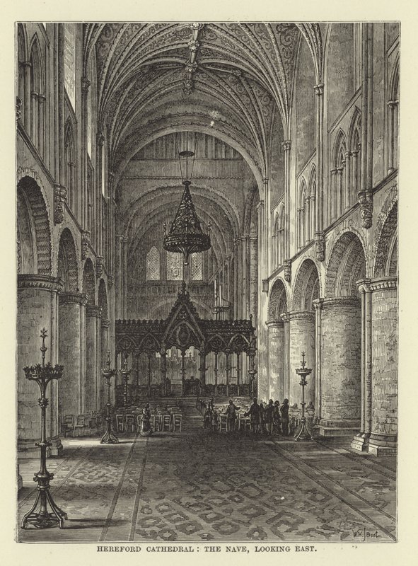 Herefordi katedrális, a templomhajó, kelet felé néz alkotó: English School