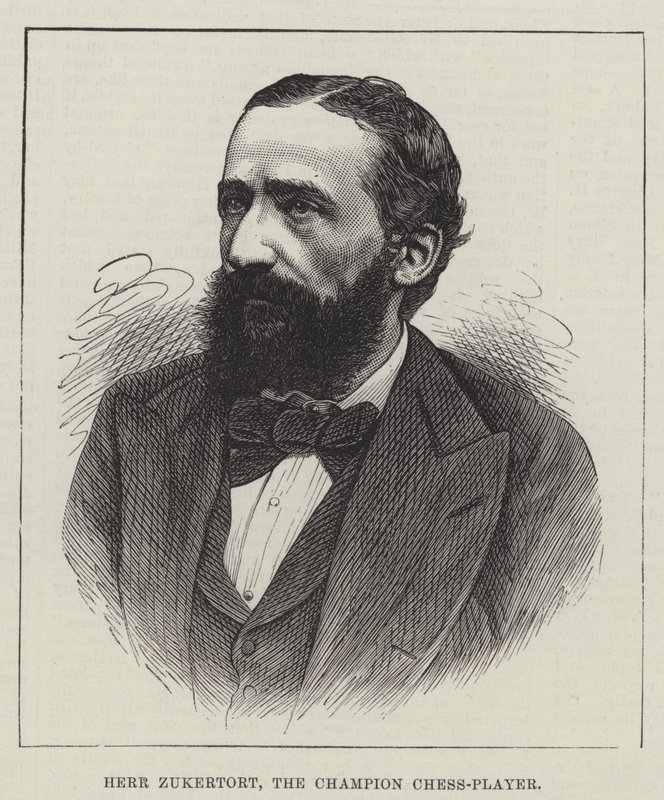 Herr Zukertort, a bajnok sakkozó (metszet) alkotó: English School
