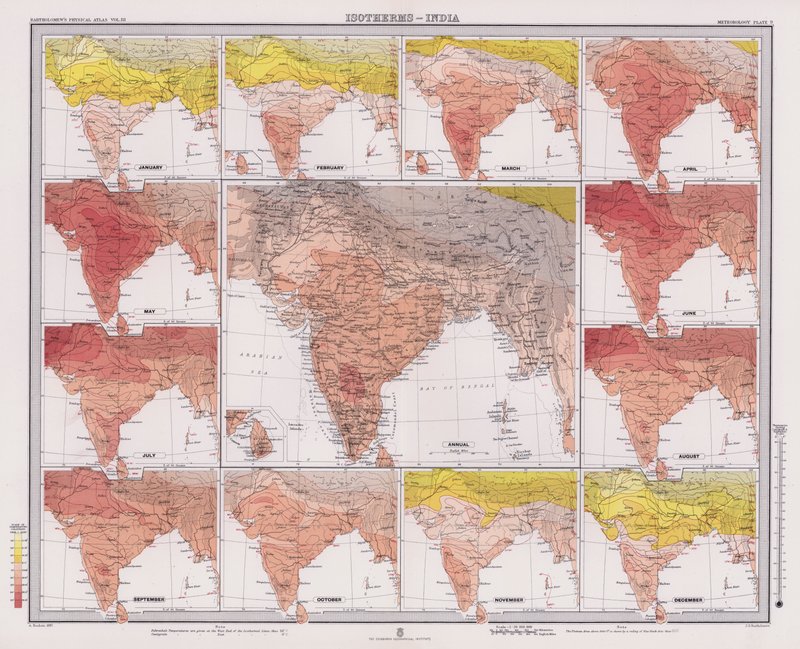Izotermák, India (színes litográfia) alkotó: English School