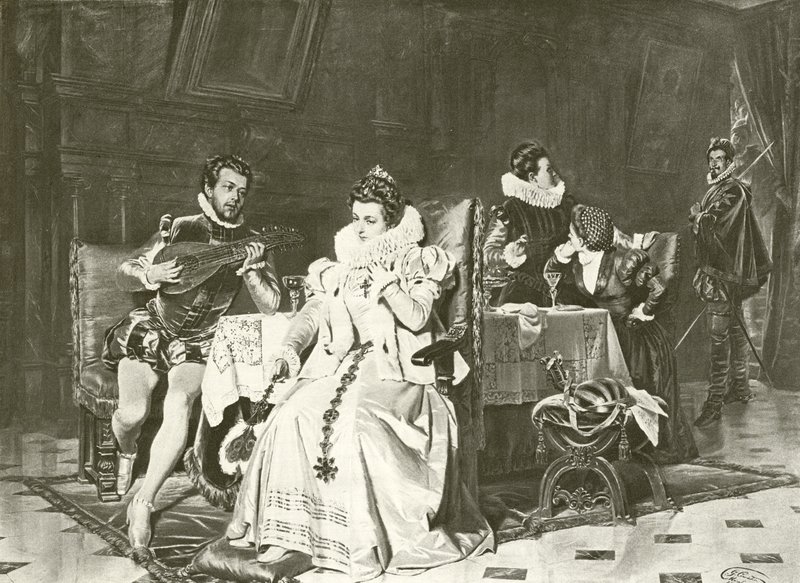 Mary Stuart és Rizzio (mélynyomás) alkotó: English School