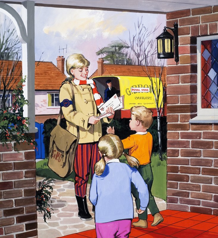Postás lány kézbesítő leveleket alkotó: English School