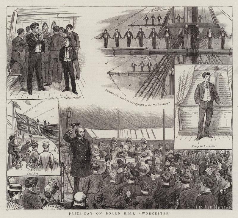 Nyereménynap a HMS Worcester fedélzetén (metszet) alkotó: English School