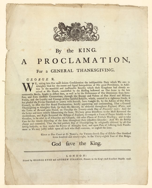 Kiáltvány általános hálaadásra, 1798 alkotó: English School