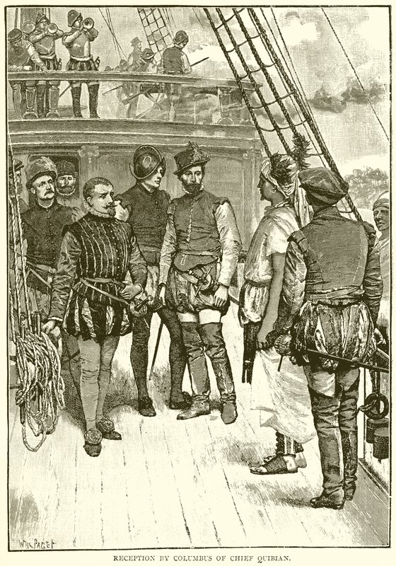Quibian főnök Columbus fogadása alkotó: English School