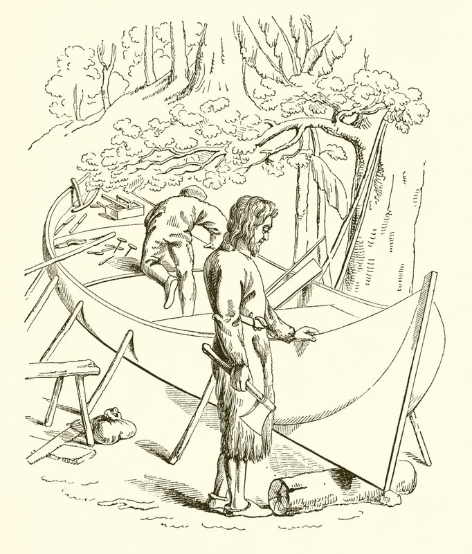 Robinson Crusoe építi a csónakját alkotó: English School
