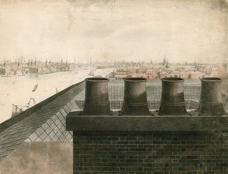 Tetőtéri kilátás Londonra és a Temzére alkotó: English School