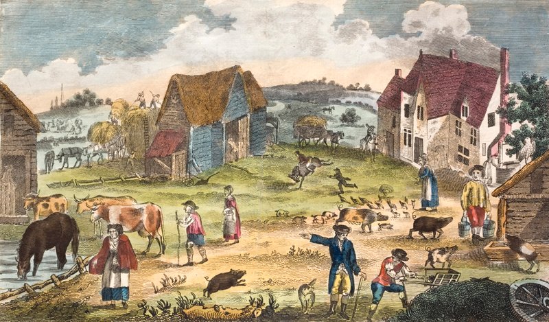 Rusztikus udvari jelenet (színes metszet) alkotó: English School