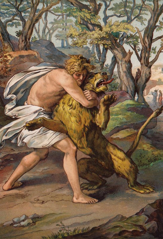 Sámson megöli az oroszlánt (chromolitho) alkotó: English School