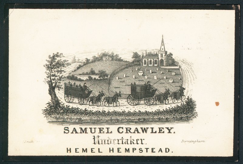 Samuel Crawley, temetkezési vállalkozó, kereskedelmi kártya alkotó: English School