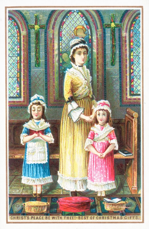 Ének a templomban, karácsonyi üdvözlőlap alkotó: English School