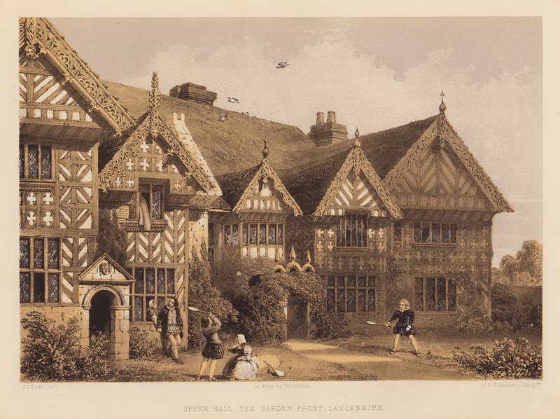 Speke Hall, a Garden Front, Lancashire (akvatinta) alkotó: English School