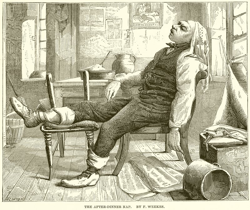A vacsora utáni szunyókálás. Írta: F. Weekes alkotó: English School