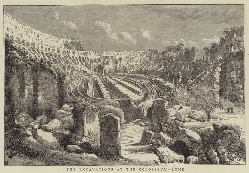 Ásatások a Colosseumban, Róma (metszet) alkotó: English School