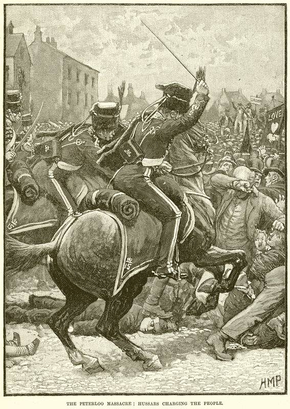 Peterloo-i mészárlás: Huszárok vádat emelnek a nép ellen alkotó: English School