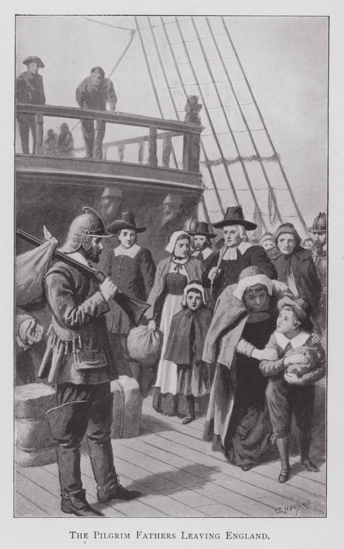 A zarándokatyák elhagyják Angliát (litho) alkotó: English School