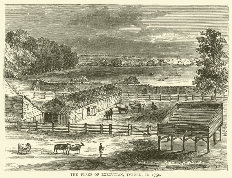 A kivégzés helye, Tyburn, 1750-ben alkotó: English School