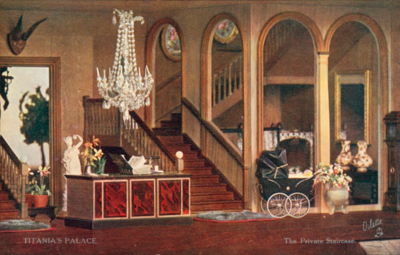 A magánlépcsőház, Titánia palotája (színes litográfia) alkotó: English School