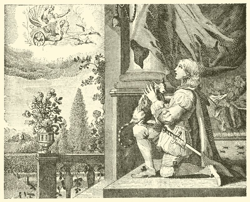 A fiatalember és macskája (metszet) alkotó: English School
