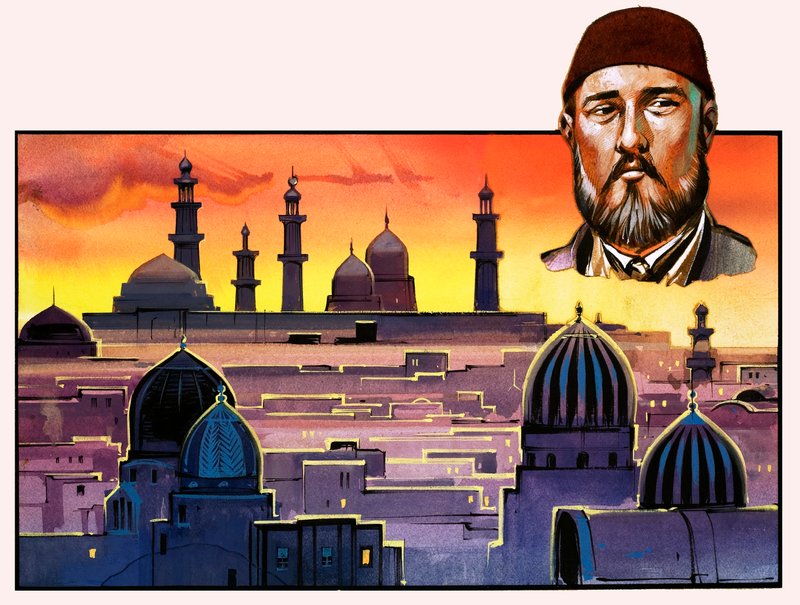 Ismeretlen férfi és közel-keleti város alkotó: English School