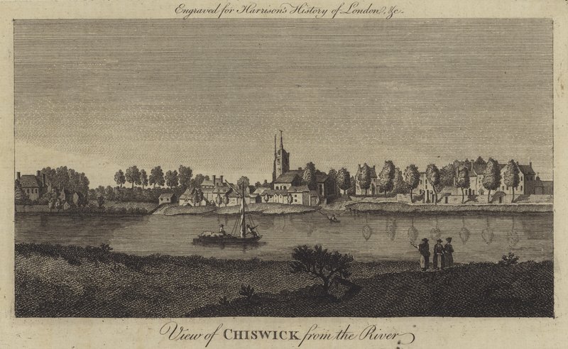 Kilátás Chiswickre a folyóról (metszet) alkotó: English School
