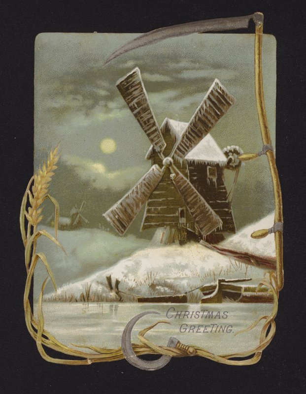 Szélmalom a hóban (chromolitho) alkotó: English School