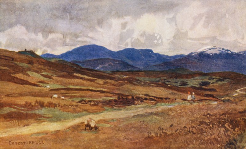 Lochinvar felől nyugat felé tekintve (színes litográfia) alkotó: Ernest Edward Briggs