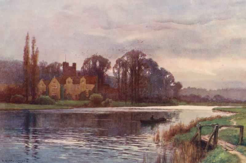 Temze folyó: Bisham Abbey (színes litográfia) alkotó: Ernest William Haslehust
