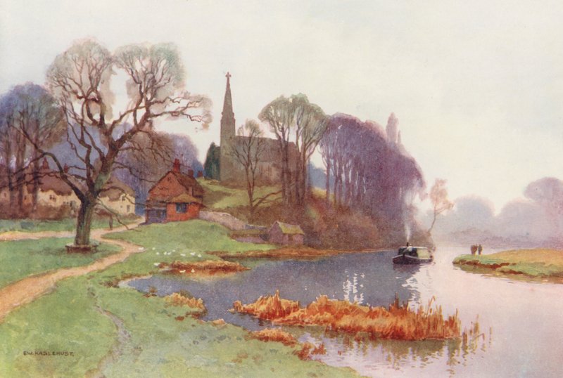 Temze folyó: Clifton Hampden (színes litográfia) alkotó: Ernest William Haslehust