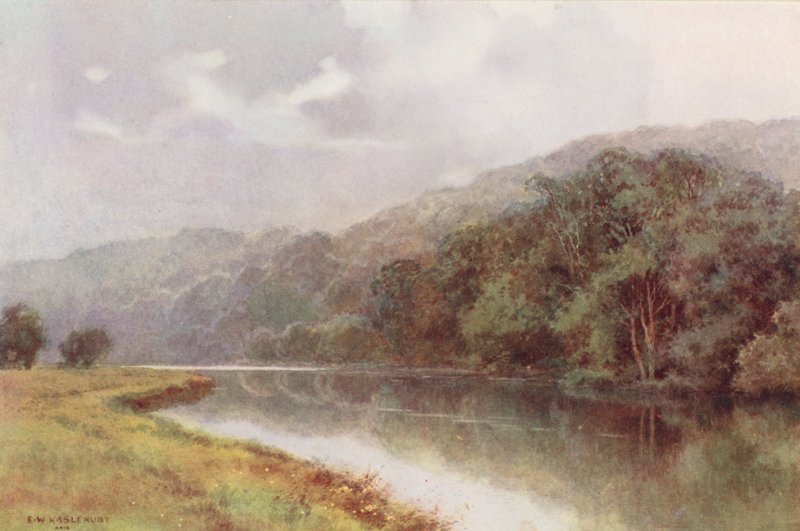 Temze folyó: Cliveden Woods (színes litográfia) alkotó: Ernest William Haslehust