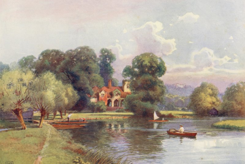 Temze folyó: Medmenham Abbey (színes litográfia) alkotó: Ernest William Haslehust