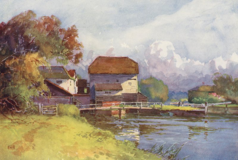 Temze folyó: Shiplake Mill (színes litográfia) alkotó: Ernest William Haslehust