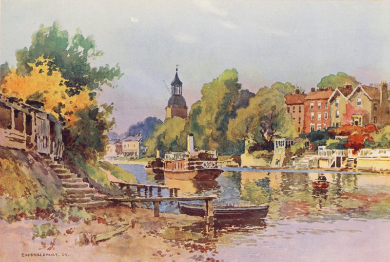 Temze folyó: Sunbury (színes litográfia) alkotó: Ernest William Haslehust