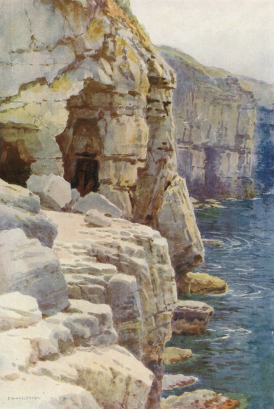 Tilly szeszélybarlangok, Swanage (színes litho) alkotó: Ernest William Haslehust
