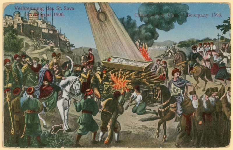 Oszmán törökök elégették Szent Száva maradványait a szerbek felkeléséért való büntetésből, Belgrád, 1596 alkotó: European School