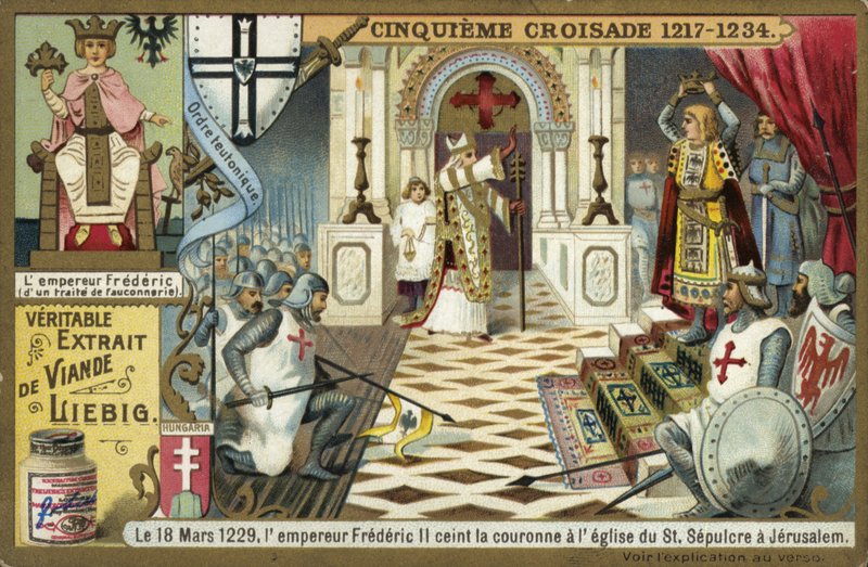 Frigyes császár elveszi Jeruzsálem koronáját a Szent Sír-templomban, hatodik keresztes hadjárat, 1229. március 18. alkotó: European School
