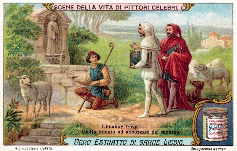 Cimabue megtalálta Giottót, aki figyelmesen rajzolgatta a bárányt (chromolitho) alkotó: European School