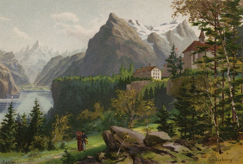 Luzerni-tó: Seelisberg (színes litográfia) alkotó: European School