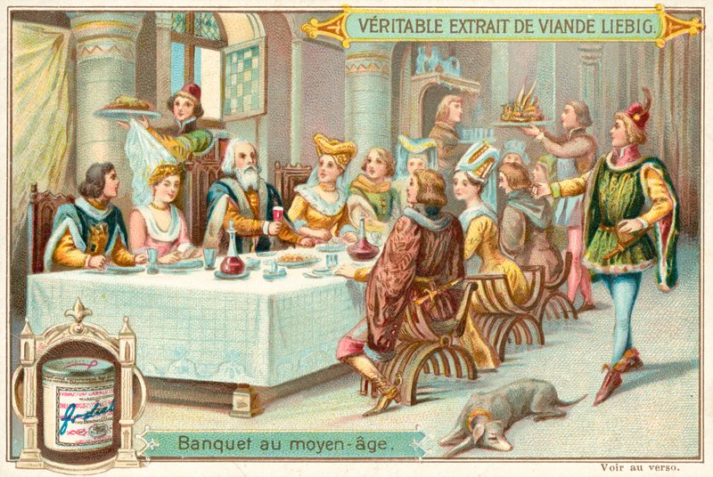 Középkori bankett (chromolitho) alkotó: European School
