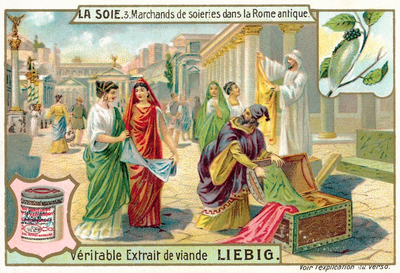 Selyemkereskedők az ókori Rómában (chromolitho) alkotó: European School