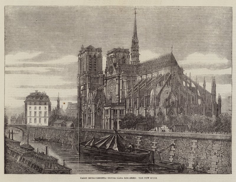 Párizsi fejlesztések, a Notre Dame felújítva, az Új torony alkotó: Felix Thorigny