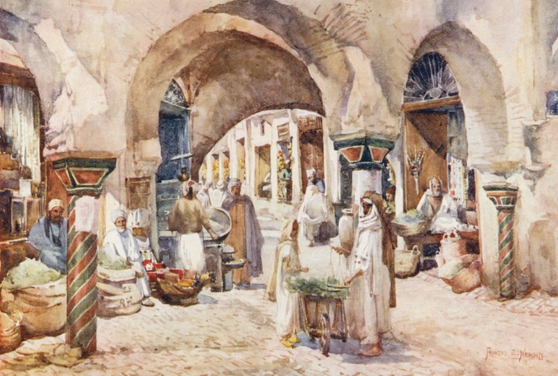 Souk el Attarin, Tunisz (színes litográfia) alkotó: Frances Nesbitt