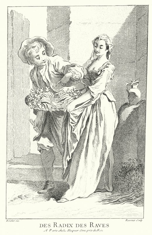 Retek és fehérrépa árus (metszet) alkotó: Francois (after) Boucher