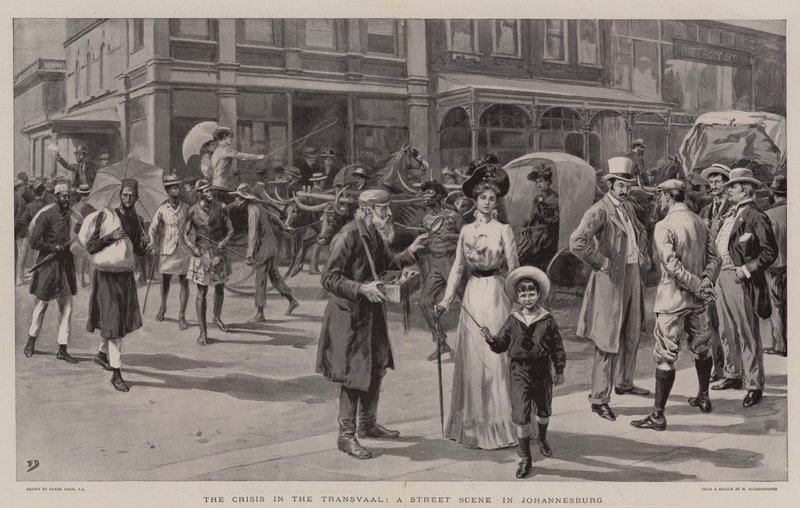 A válság a Transvaalban, egy utcai jelenet Johannesburgban alkotó: Frank Dadd