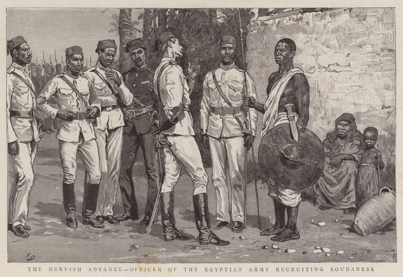 A Dervish Advance, az egyiptomi hadsereg tisztje, aki szudániakat toboroz alkotó: Frank Dadd