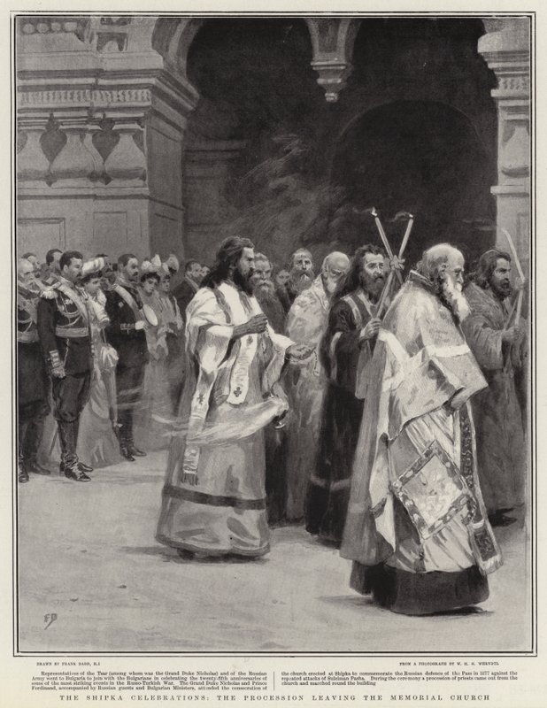 A Shipka-ünnepség, az emléktemplomból induló menet alkotó: Frank Dadd