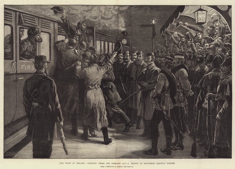 A kényszertörvény értelmében letartóztatott ír állam, egy vázlat a roscommoni pályaudvaron alkotó: Frank Dadd