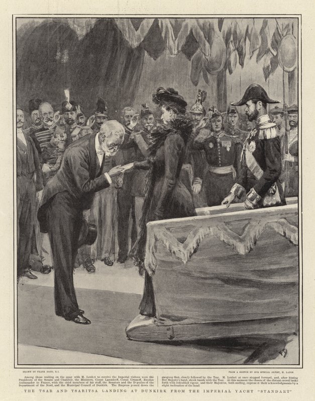 A cár és a cáritsa partraszállása Dunkerque-ben a Standart császári jachtról alkotó: Frank Dadd