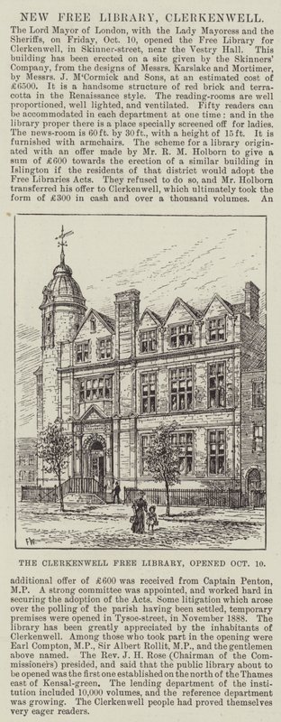 A Clerkenwell Free Library, megnyitotta kapuit október 10-én alkotó: Frank Watkins