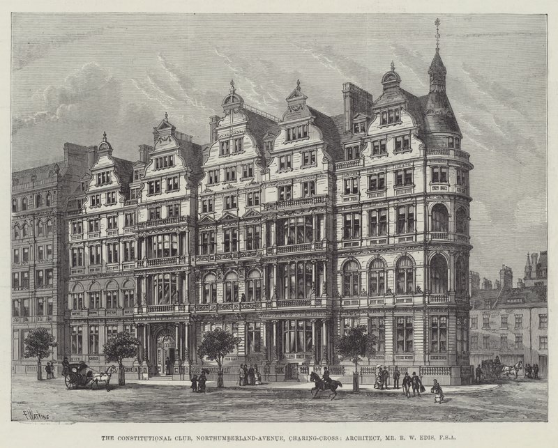 The Constitutional Club, Northumberland-Avenue, Charing-Cross, építész, R. W. Edis úr, FSA alkotó: Frank Watkins