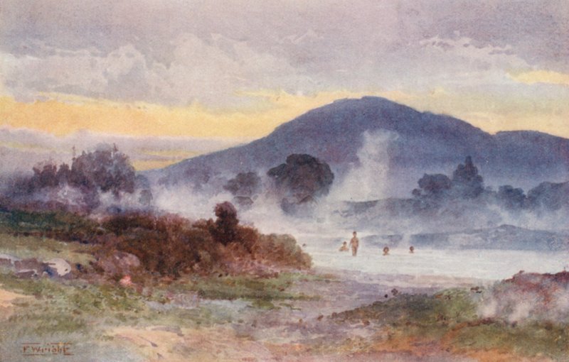 Új-Zéland: Ngongotaha Mountain (színes litográfia) alkotó: Frank H Wright